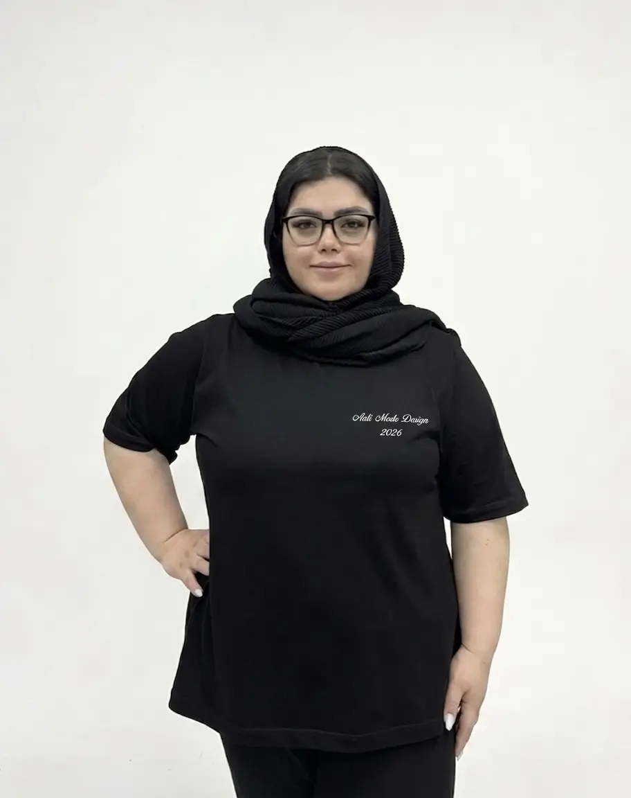 تیشرت سایز بزرگ زنانه نخی طرح نوشته عالی مشکی